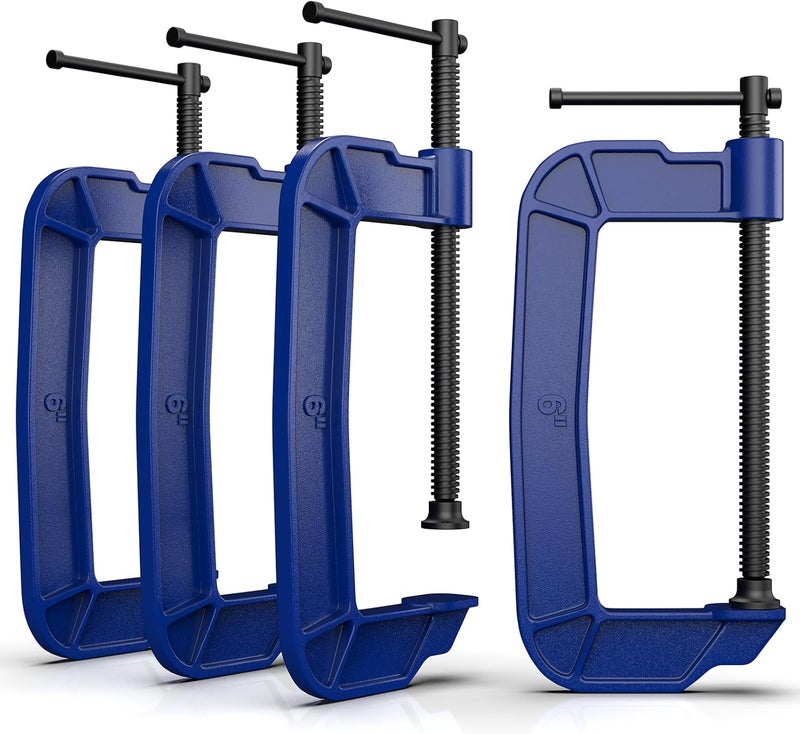 KARRYTON 6 inch C Clamps 4-Pack, 3-3/8"(86mm) Large Deep Throat, Ductile Iron C-Clamp w/ 2310LB Clamping Force, Unique Ergonomic Design for Welding, Woodworking, Metal and DIY Projects - Image 1